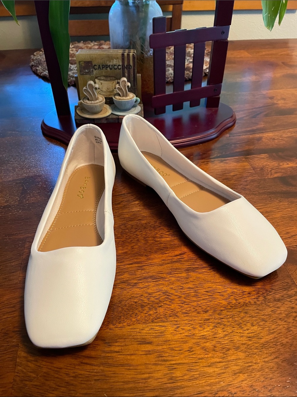 BAMBOO Squared-toe Ballet Flats Women’s 6 EUR 36 White